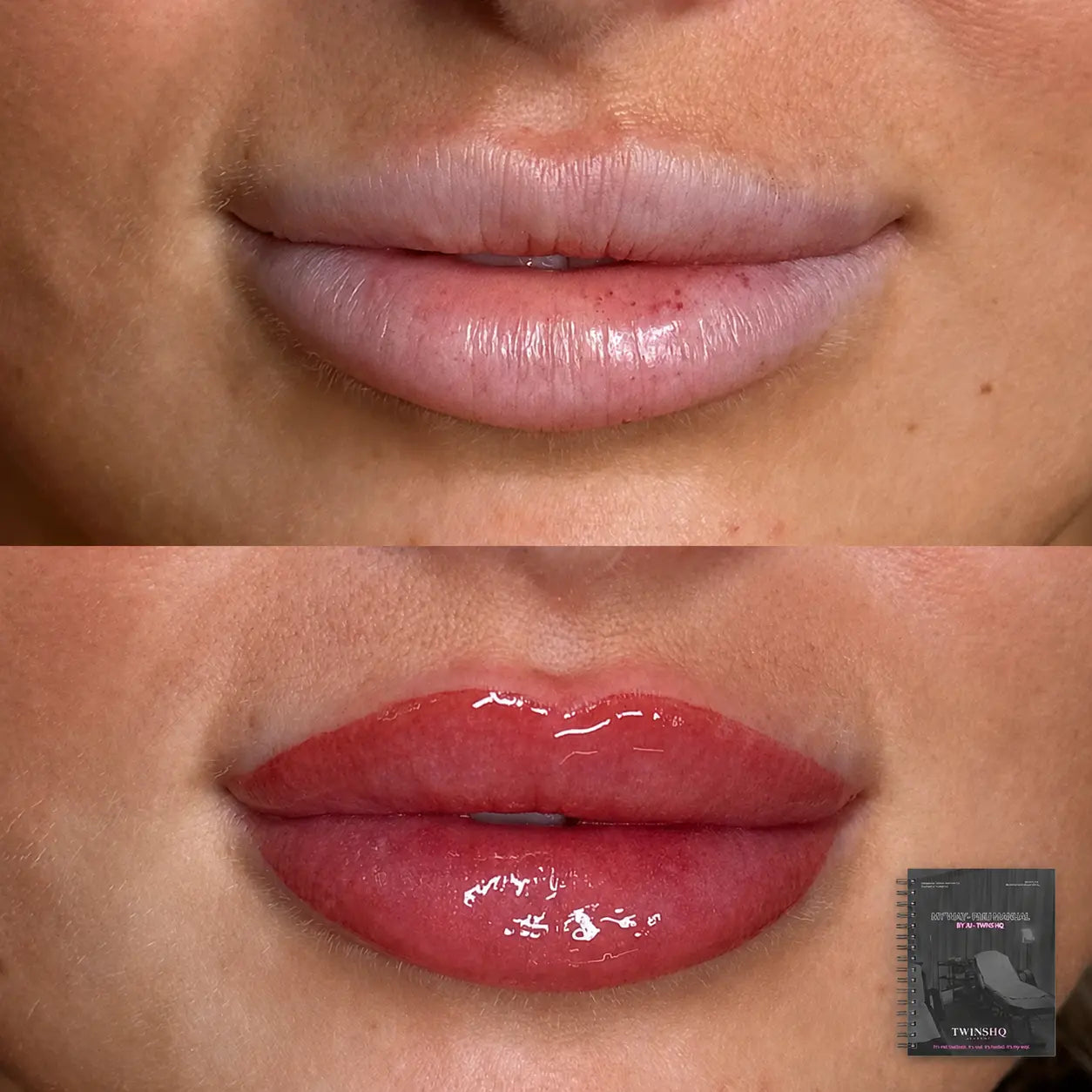 Before and after lip blush transformation